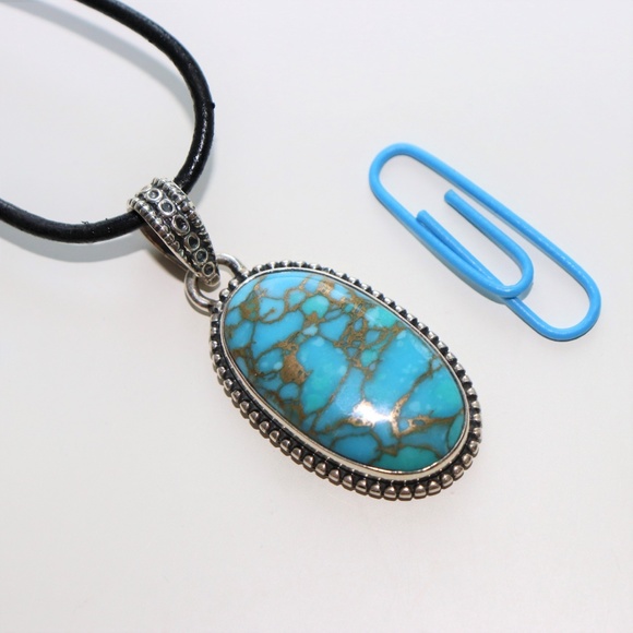 Turquoise Gemstone 925 Sterling Silver Necklace - Picture 5 of 6